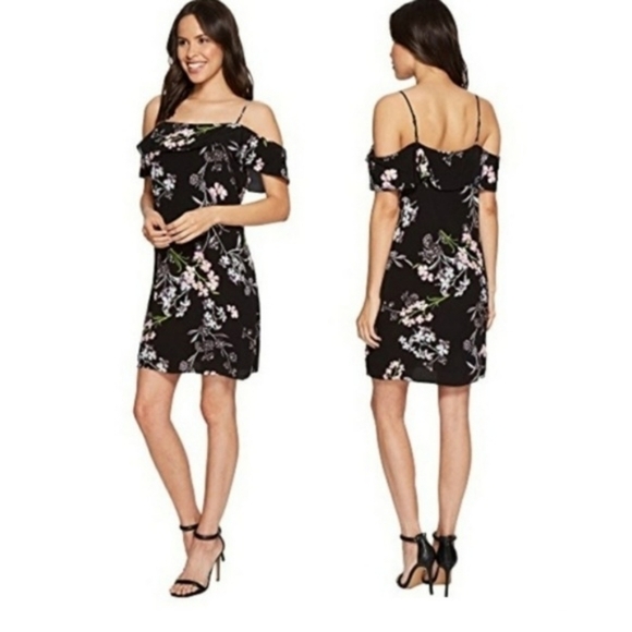 1. State Black Floral Print Cold Shoulder Dress - Picture 1 of 10